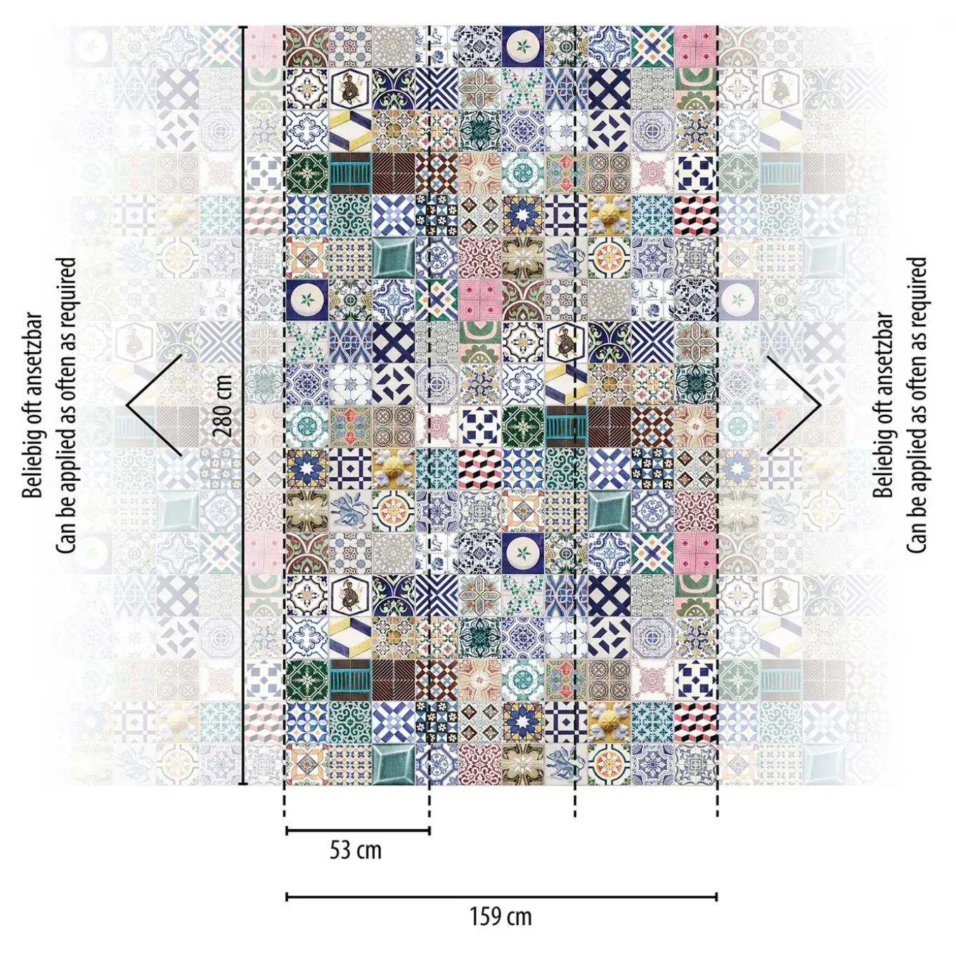 Bricoflor Vliesbehang Blauw, Meerkleurig, Groen - 1,59 X 2,8 M - Patroon Tegels