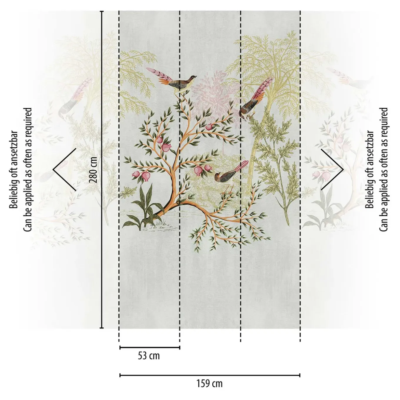 Bricoflor Vliesbehang Meerkleurig, Grijs, Groen - 1,59 X 2,8 M - Aziatische Prints