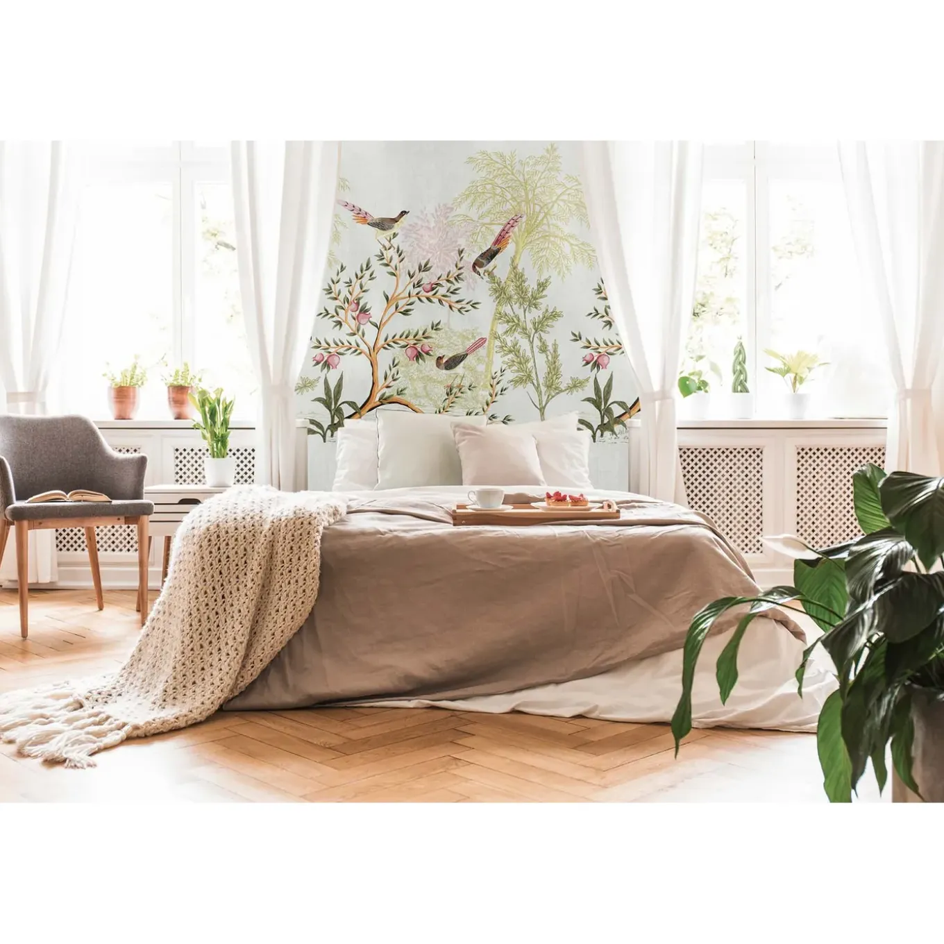 Bricoflor Vliesbehang Meerkleurig, Grijs, Groen - 1,59 X 2,8 M - Aziatische Prints