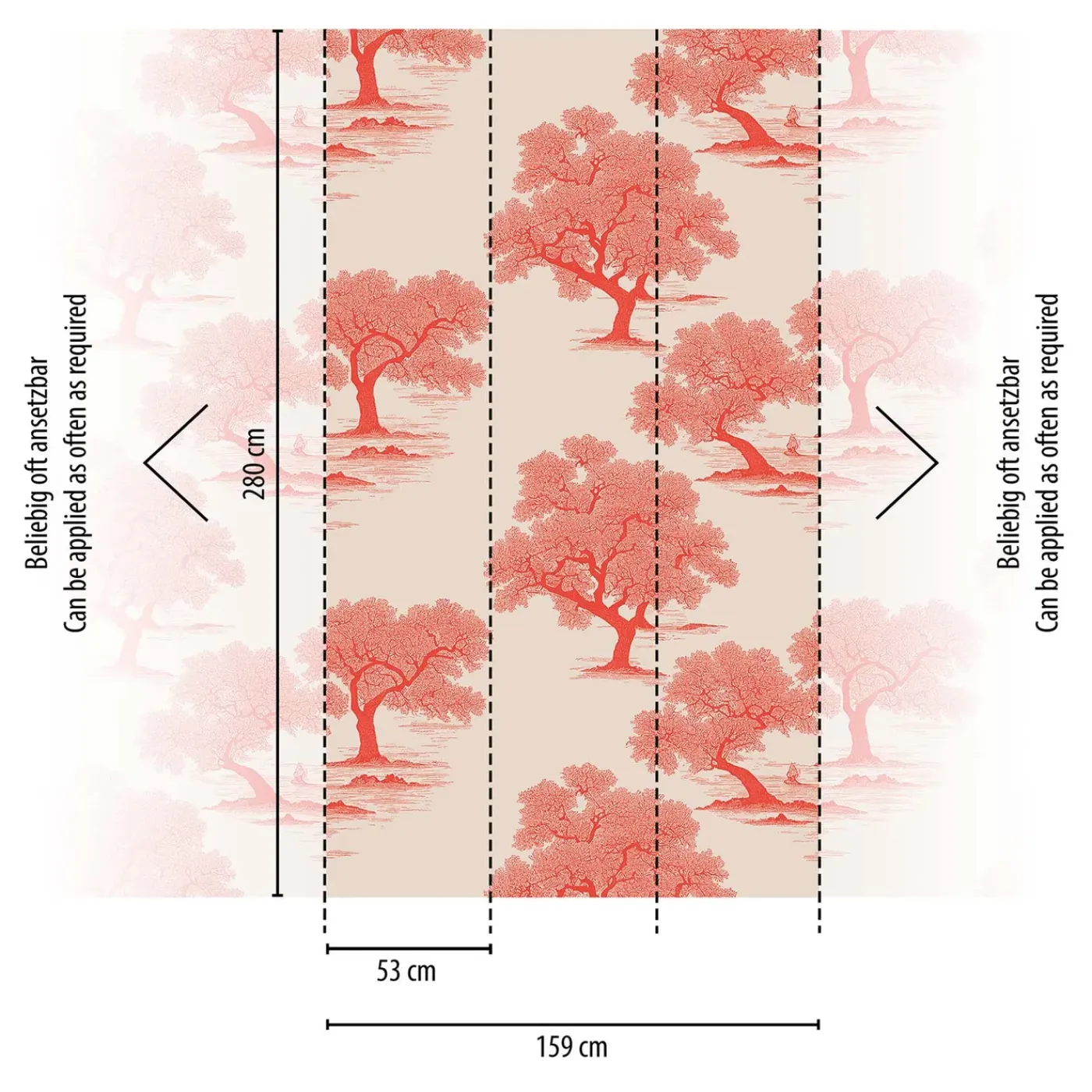 BRICOFLOR Vliesbehang Rood, Wit - 1,59 X 2,8 M - Aziatische Prints
