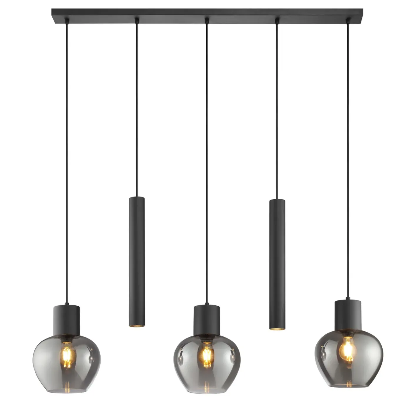Brilliant Hanglamp Ligari - Zwart - Rookglas - 3xE27 - 2xGU10