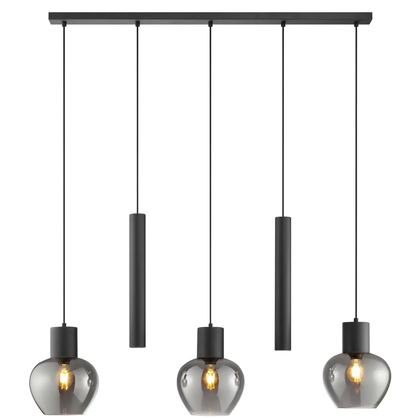 Brilliant Hanglamp Ligari - Zwart - Rookglas - 3xE27 - 2xGU10