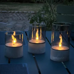 Brilliant tafellamp op batterij Bougie betoneffect rookglas set van 3