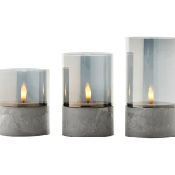 Brilliant tafellamp op batterij Bougie betoneffect rookglas set van 3
