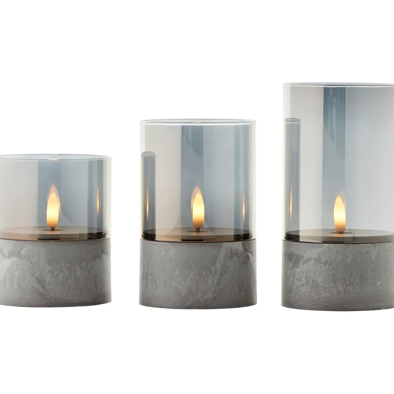 Brilliant tafellamp op batterij Bougie betoneffect rookglas set van 3