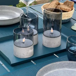 Brilliant tafellamp op batterij Bougie betoneffect rookglas set van 3