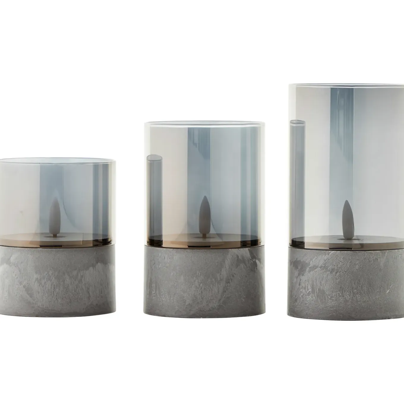 Brilliant tafellamp op batterij Bougie betoneffect rookglas set van 3