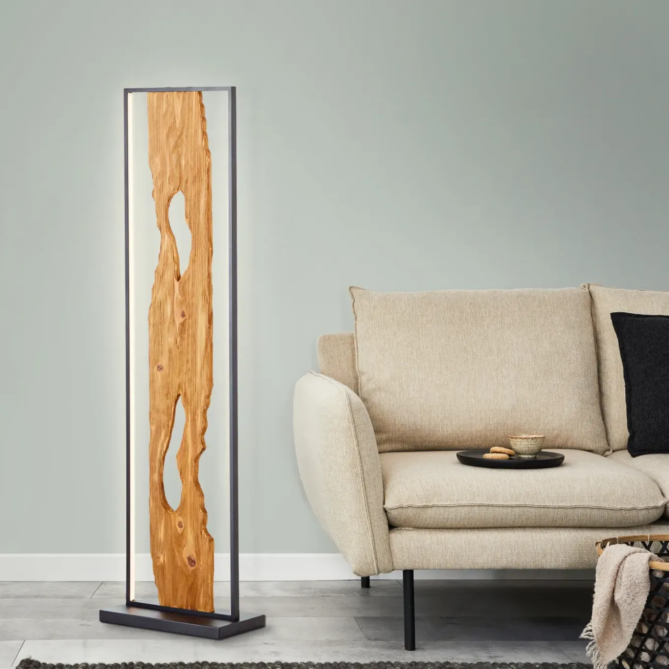 Brilliant vloerlamp Chaumont zwart hout 20W