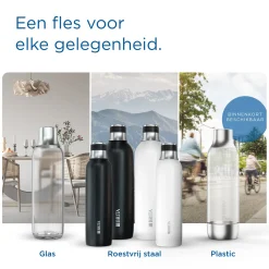 BRITA Fles Sodatrio Glas (1l) 2-pack - Met Premium Roestvrijstalen Dop