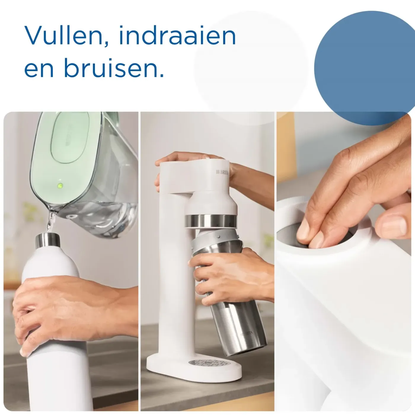 BRITA Roestvrijstalen Fles Wit Sodatrio Groot (0.9l)