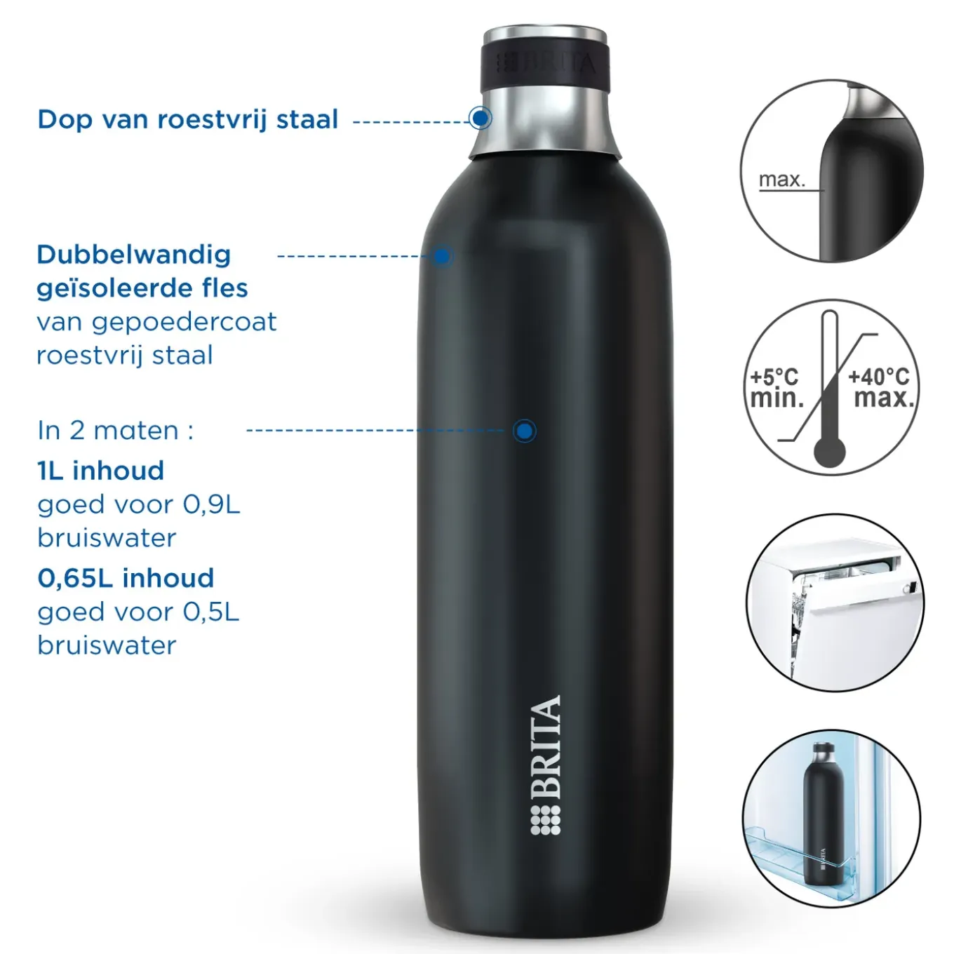 Brita Roestvrijstalen Fles Zwart Sodatrio Klein (0.5l)