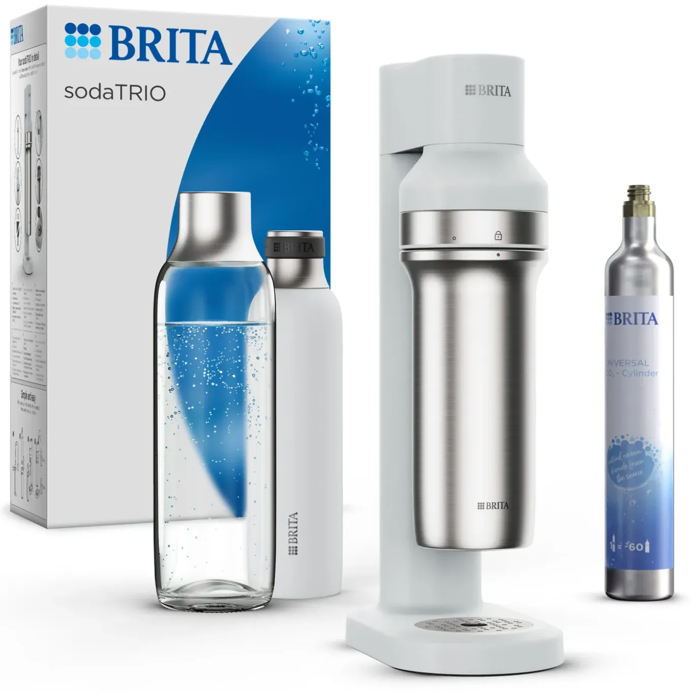 Brita Sodatrio Wit Incl. Glazen Fles (0.9l), Rvs Fles (0,5l) En Co2-cilinder