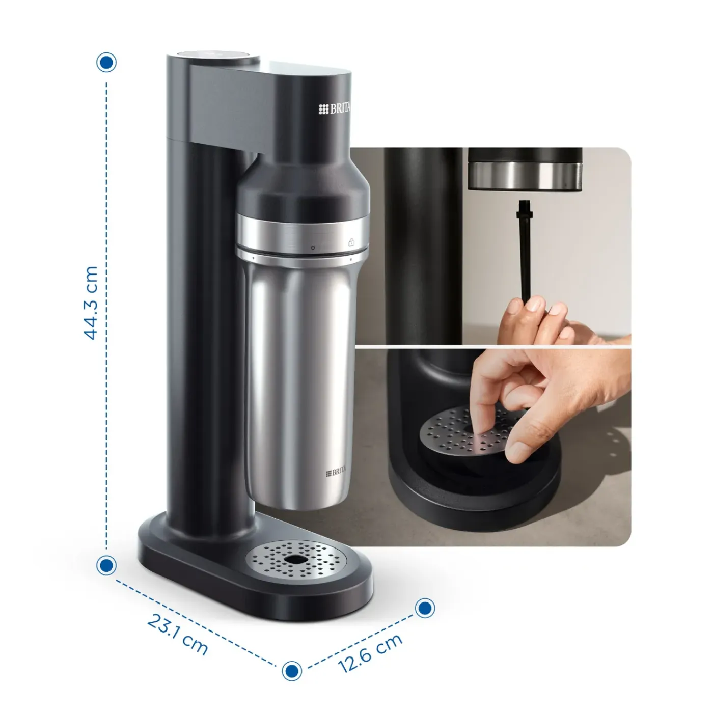 BRITA Sodatrio Zwart Incl. Glazen Fles (0.9l), Rvs Fles (0,5l) En Co2-cilinder