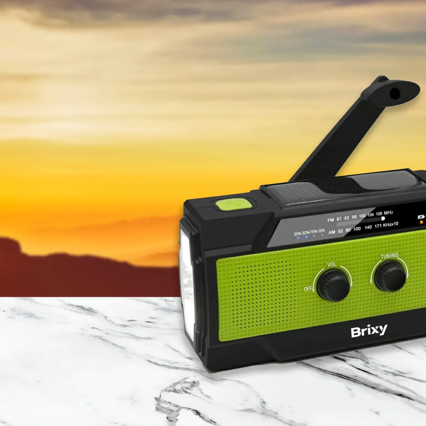 Brixy Noodradio - Opwindbaar & Solar - Zaklamp & Powerbank - 4000 mAh - Groen
