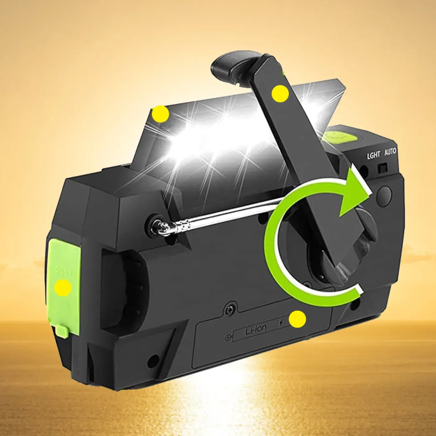 Brixy Noodradio - Opwindbaar & Solar - Zaklamp & Powerbank - 4000 mAh - Groen