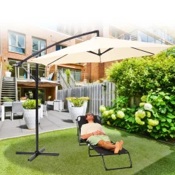Brixy Zweefparasol - 300cm - Incl. Kruisvoet - Waterdicht - Verstelbare Hoogte - Creme