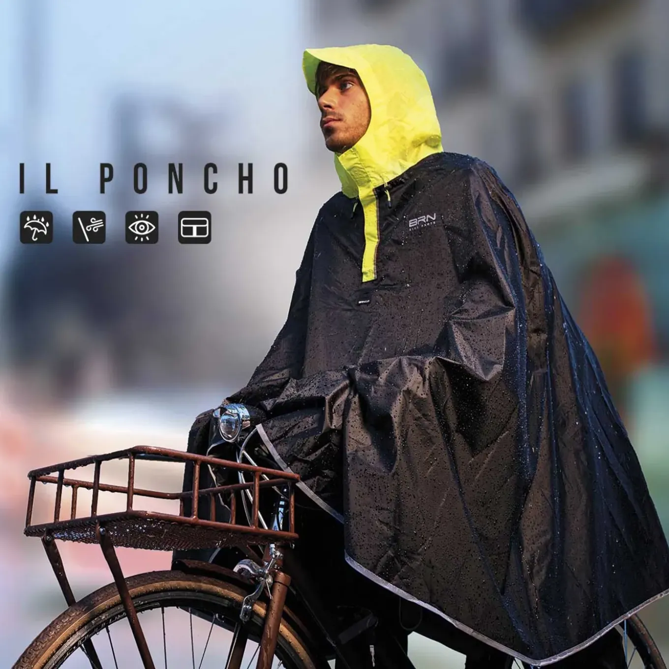 Brn Poncho Zwart/fluorescerend Geel Maat L/xl
