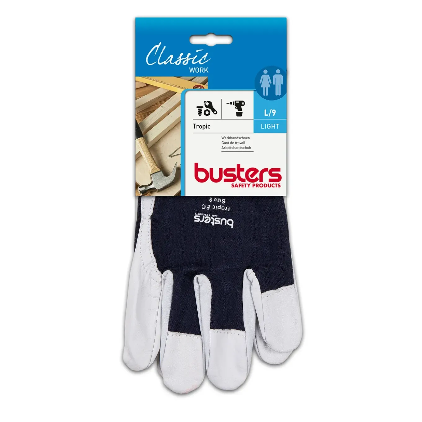 Busters handschoenen Tropic leder zwart/wit L