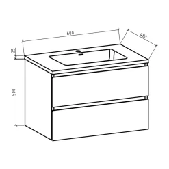 By Goof - Badkamermeubel Tieme – Mat Eiken – 60cm – Met Wastafel En Afvoerplug