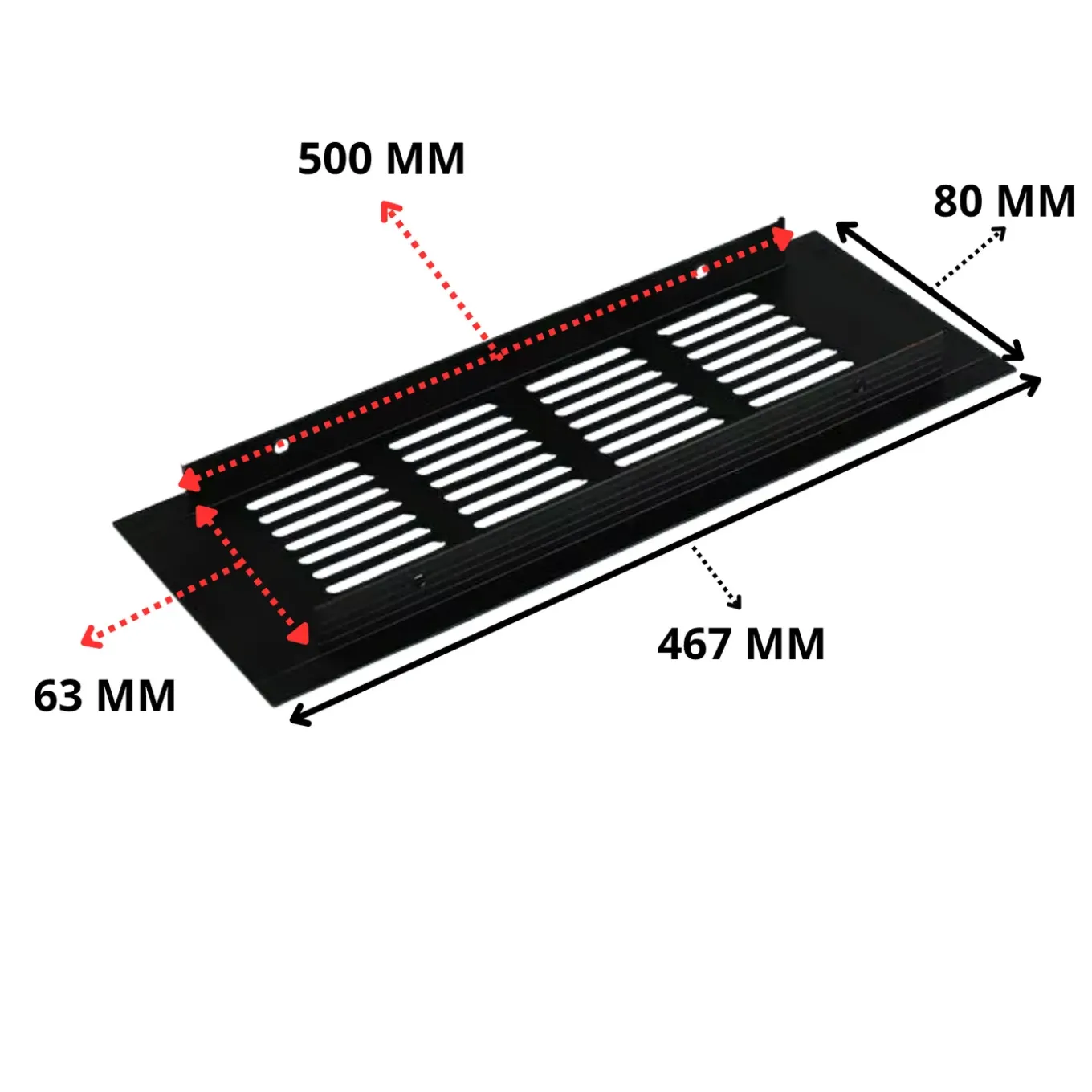 By Mjm - Plintrooster / Ventilatie Rooster 500x80 Zwart