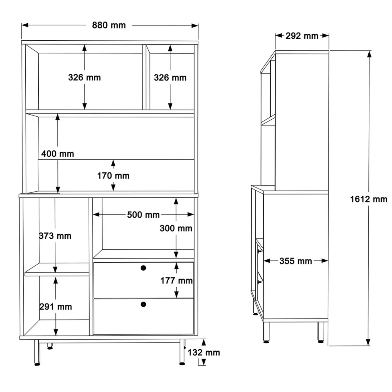 Calicosy - Keukenkast Met 2 Lades Ode - 35,5x88x161,2 Cm