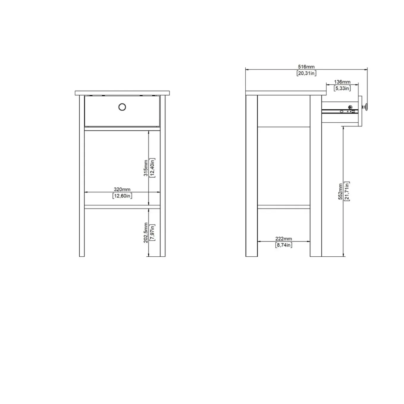 Calicosy - Nachtkastje Met 1 Lade, 1 Plank Matzwart H70,1 Cm – Barcelone
