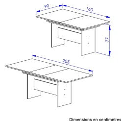 Calicosy - Rechthoekige Tafel 1 Verlengstuk Esteban - L160/205 Cm