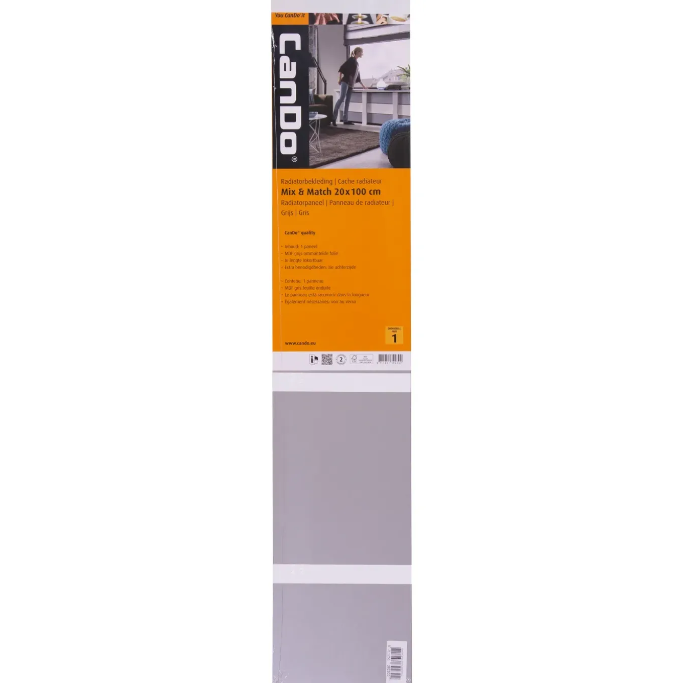 CanDo Mix&Match – radiatorbekleding – voorpaneel - grijs – 100 x 20 cm