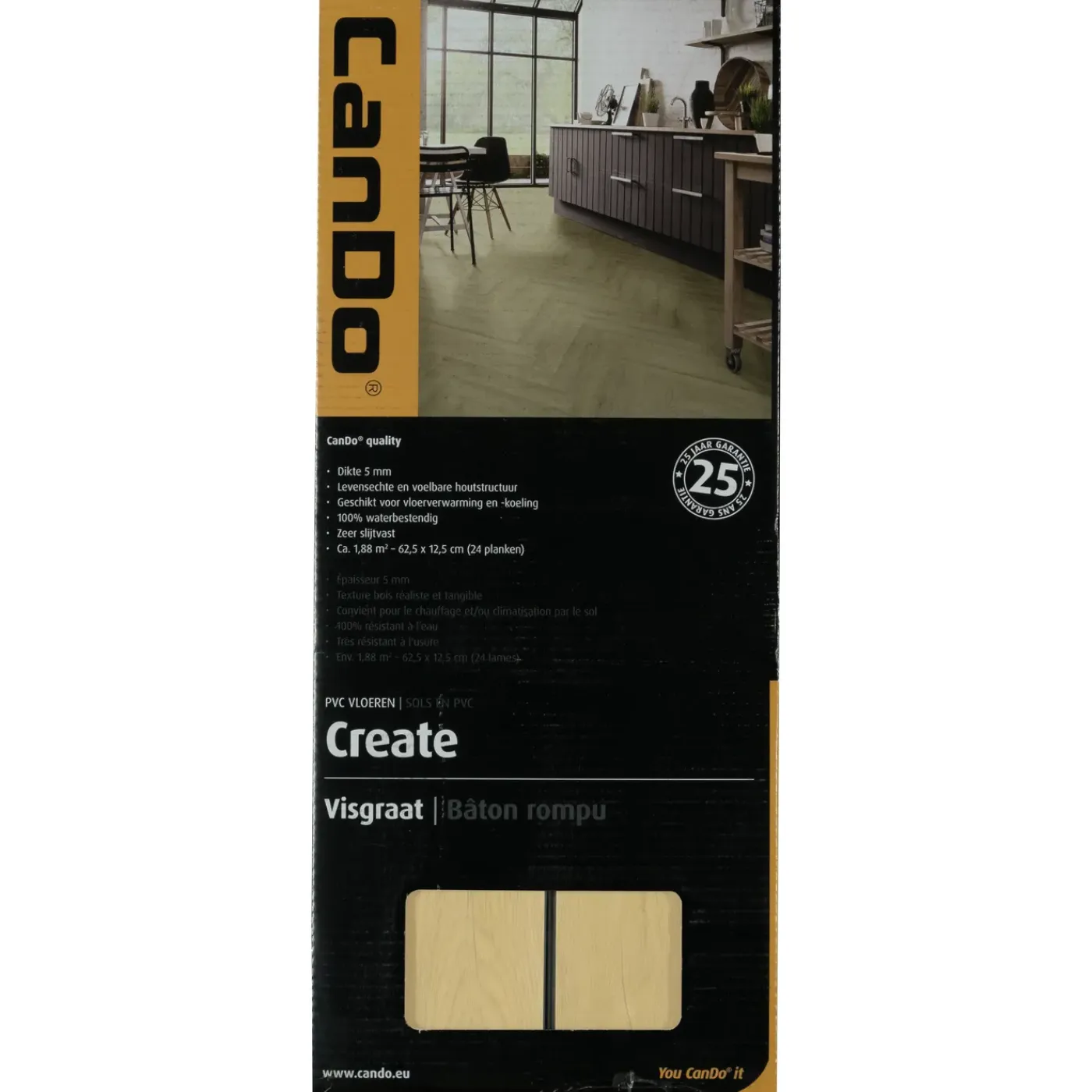 CanDo Visgraat PVC Vloer Create - Industrieel Eiken - 4-zijdige Micro V-groef - 5mm - 1,875m²