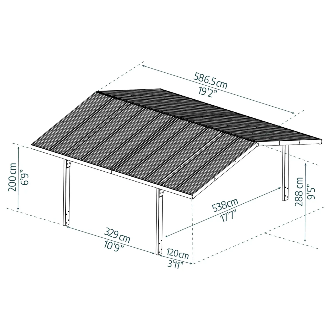 Canopia Carport Sydney dubbel boog zwart 572x586cm