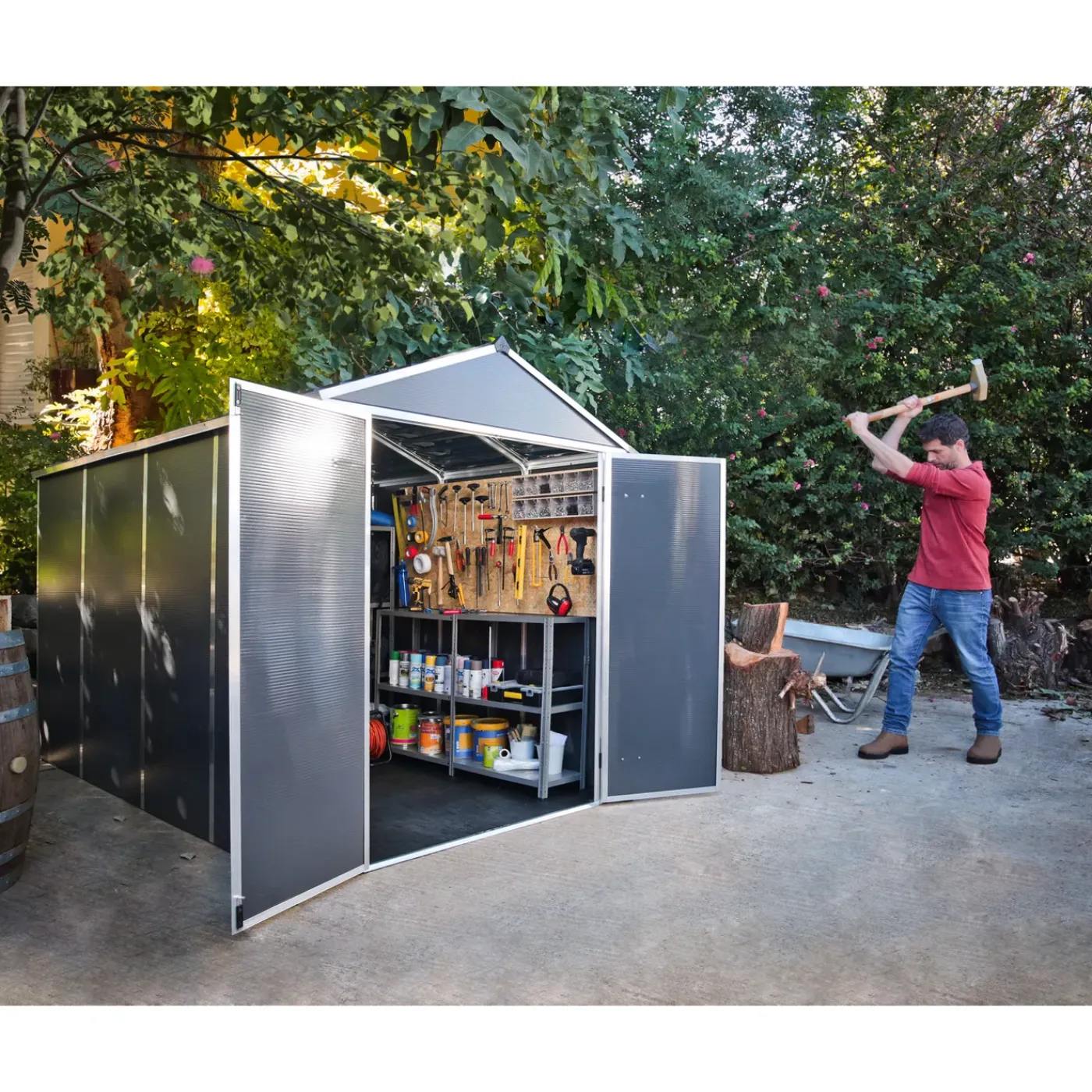 Canopia Metalen Tuinhuis Rubicon - Donkergrijs - 185x304cm - Dubbele Deur - met Vloer