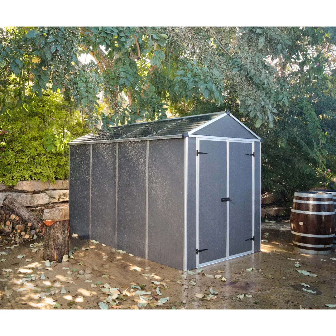 Canopia Metalen Tuinhuis Rubicon - Donkergrijs - 185x304cm - Dubbele Deur - met Vloer