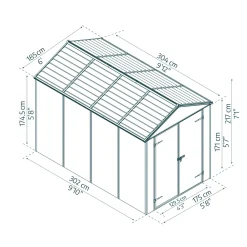 Canopia Metalen Tuinhuis Rubicon - Donkergrijs - 185x304cm - Dubbele Deur - met Vloer