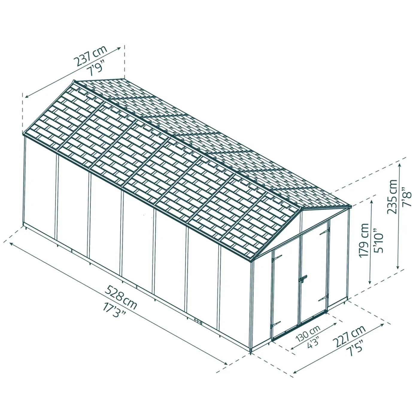 Canopia Metalen Tuinhuis Rubicon - Grijs - 179x237cm - Dubbele Deur - met Vloer - 12,5m²