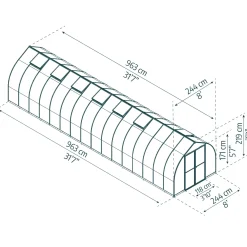 Canopia Tuinkas Bella 8x32 - Polycarbonaat 6mm - Zilver - 244x964x218cm