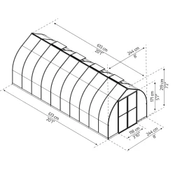 Canopia Tuinkas Bella 8x20 - Polycarbonaat - Zilver - 244x604x219cm