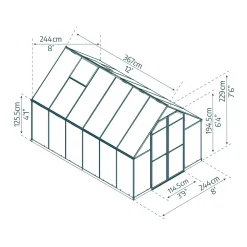 Canopia Tuinkas Essence 8x12 - Polycarbonaat - Zilver - 244x367x229cm