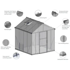 Canopia Tuinkas Glory 8x16 - Polycarbonaat 10mm - Grijs - 253x484x269cm
