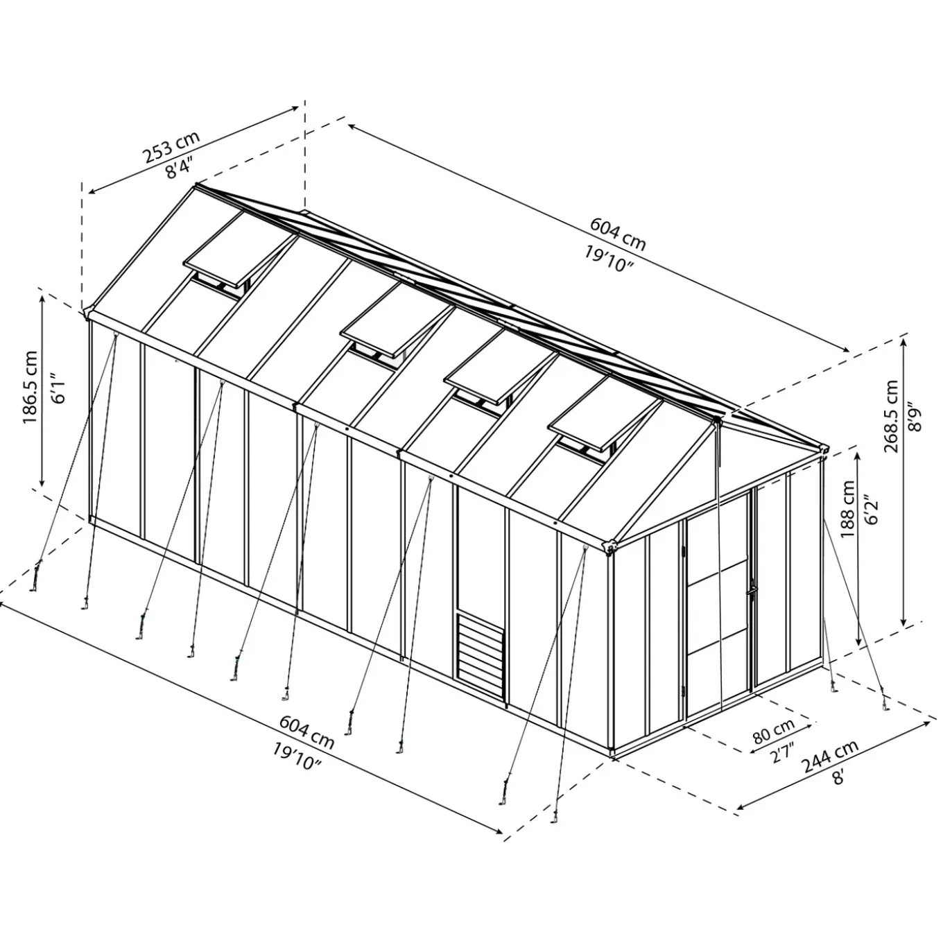 Canopia Tuinkas Glory 8x16 - Polycarbonaat 10mm - Grijs - 253x484x269cm