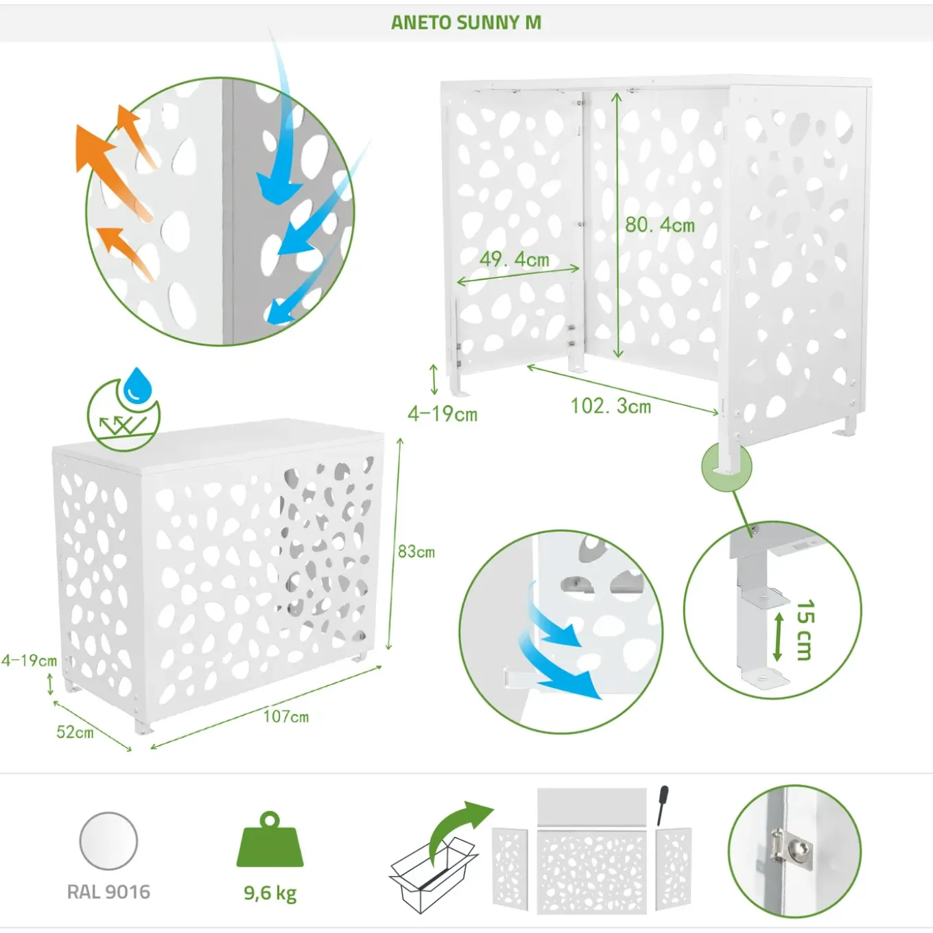 Casanoov Airco- & Warmtepomp Ombouw Aneto Sunny Aluminium Wit - Maat M