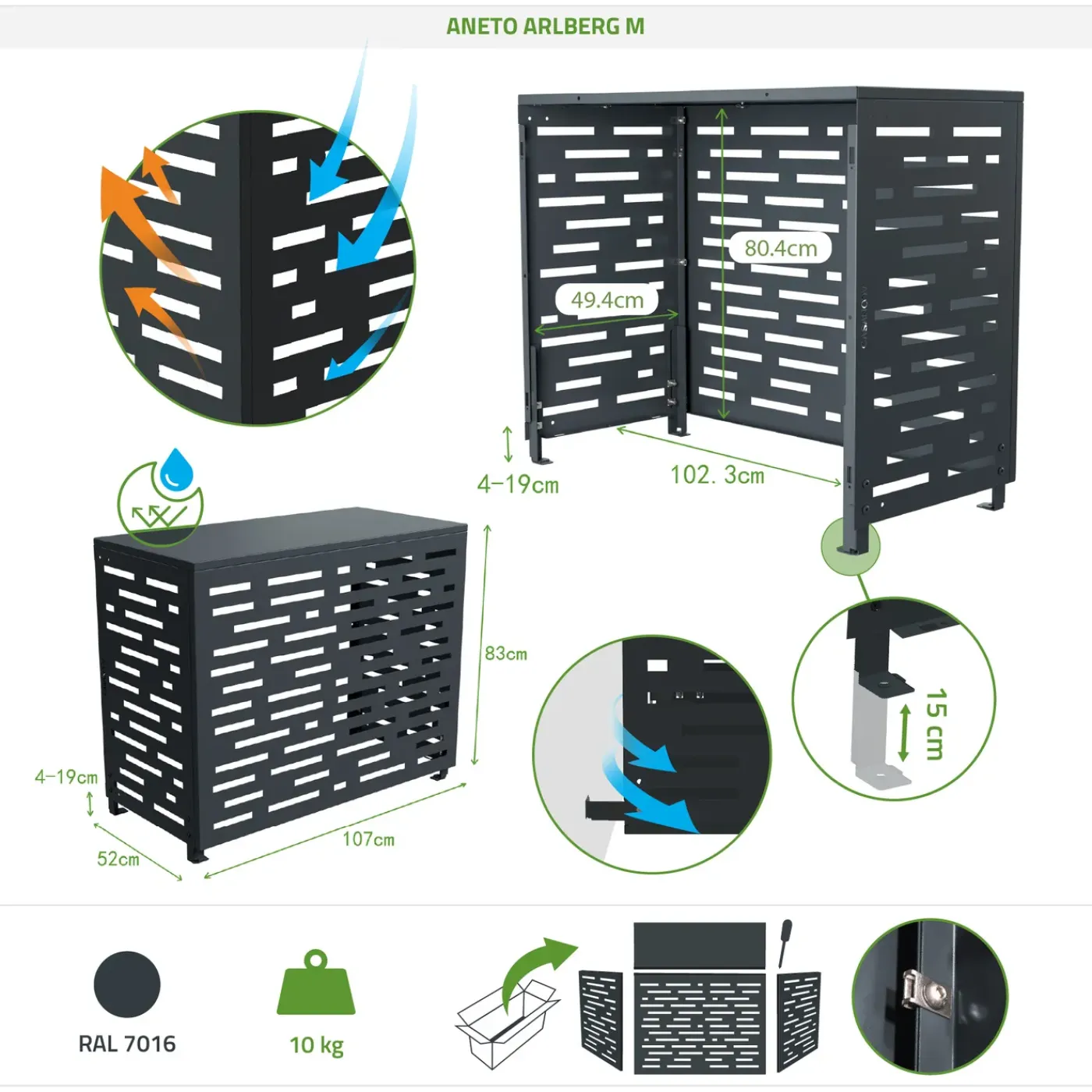 Casanoov Airco- & Warmtepomp Ombouw Aneto Arlberg Aluminium Grijs - Maat M