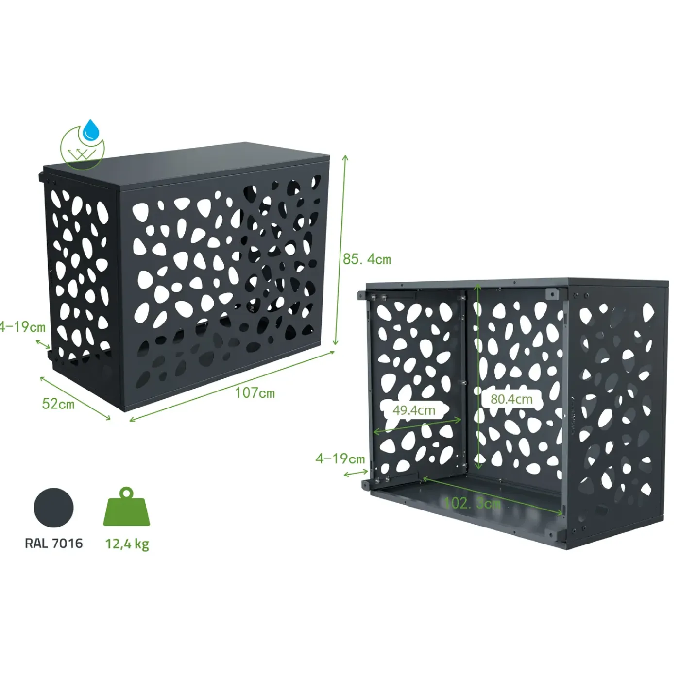 Casanoov Airco- & Warmtepomp Ombouw Aneto Sunny Aluminium Grijs Met Onderzijde - Maat M