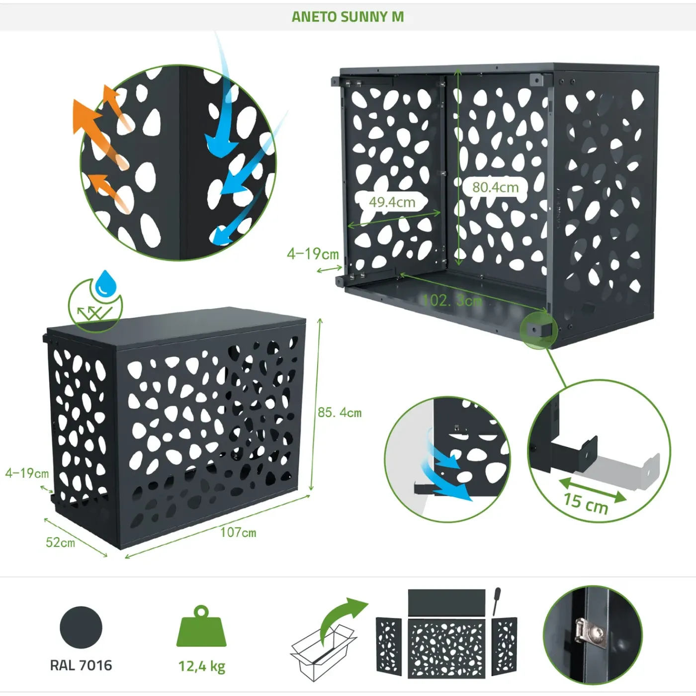 Casanoov Airco- & Warmtepomp Ombouw Aneto Sunny Aluminium Grijs Met Onderzijde - Maat M