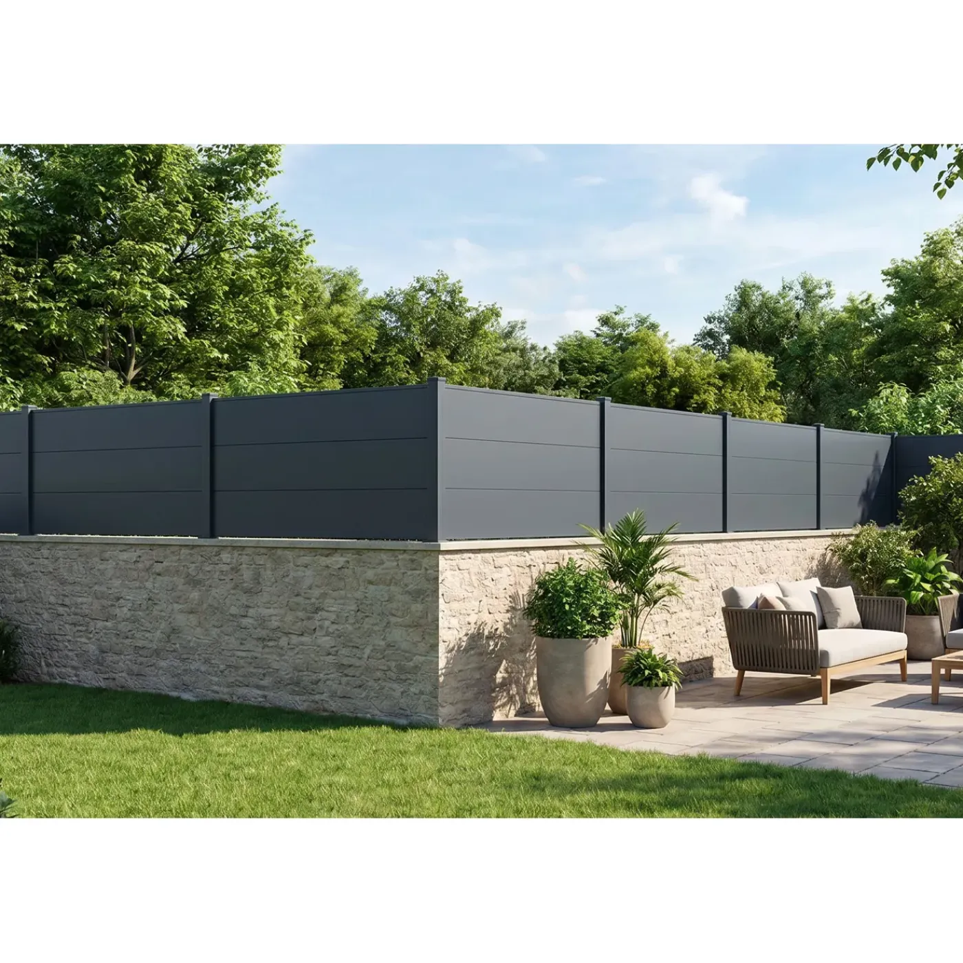 Casanoov Uitbreidingsset Alpis-omheining, Antracietgrijs, 2m H.90cm, Aluminium – Brede Lamellen