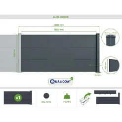 Casanoov Uitbreidingsset Alpis-omheining, Antracietgrijs, 2m H.90cm, Aluminium – Brede Lamellen