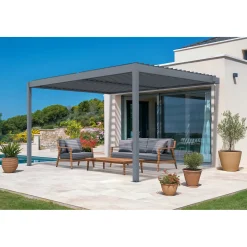 Cazeboo Bioklimatische Pergola Ondersteund Piana Grijze 4x3m Aluminium - Verstelbare Bladen