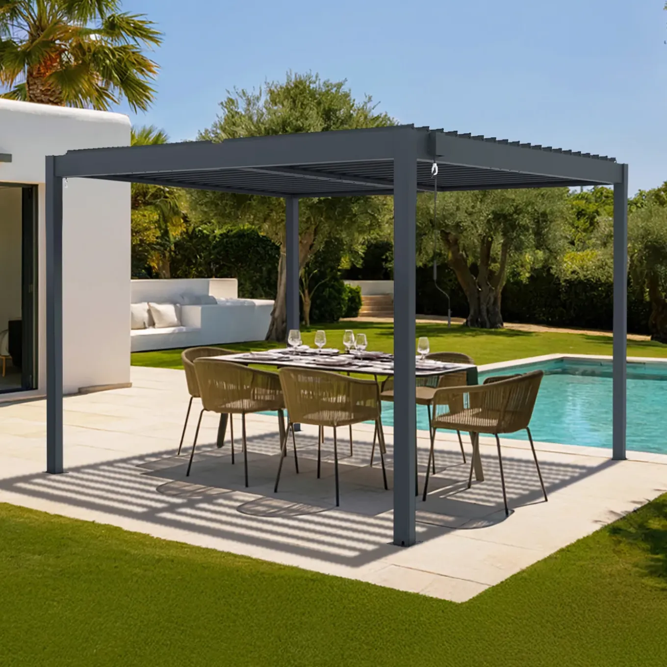 Cazeboo Bioklimatische Pergola Piana Grijze 3x3m Aluminium - Verstelbare Latten