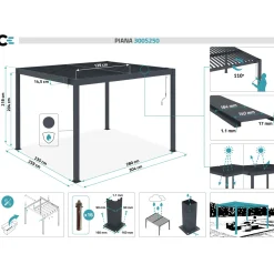 cazeboo Bioklimatische Pergola Piana Grijze 3x2,5m Aluminium - Verstelbare Latten