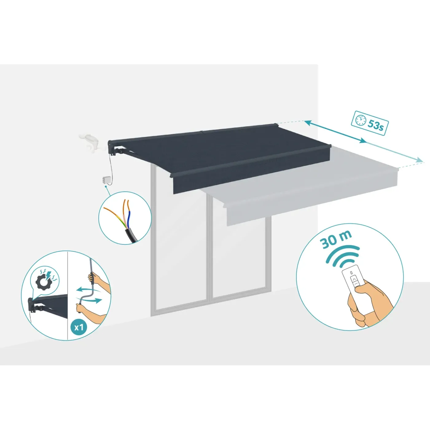 cazeboo Gemotoriseerde Zonneluifel Fazzio 3x2,5m - 320g/m² Premium Canvas Grijze