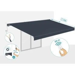 Cazeboo Gemotoriseerde Zonneluifel Fazzio 5x3m - 320g/m² Premium Canvas Grijs